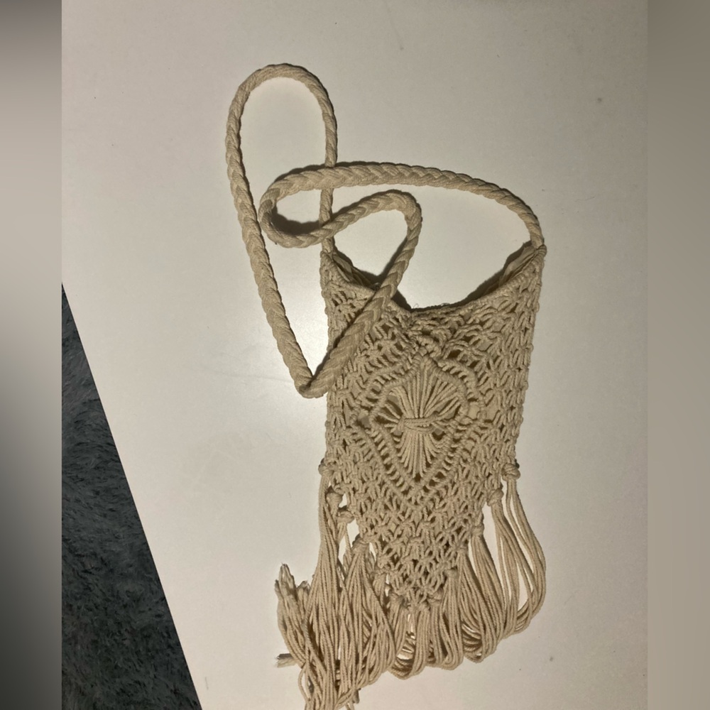 Source Unknown Cream Macramé Crossbody Bag